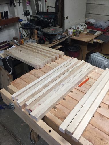 cutting board strips ready to glue up